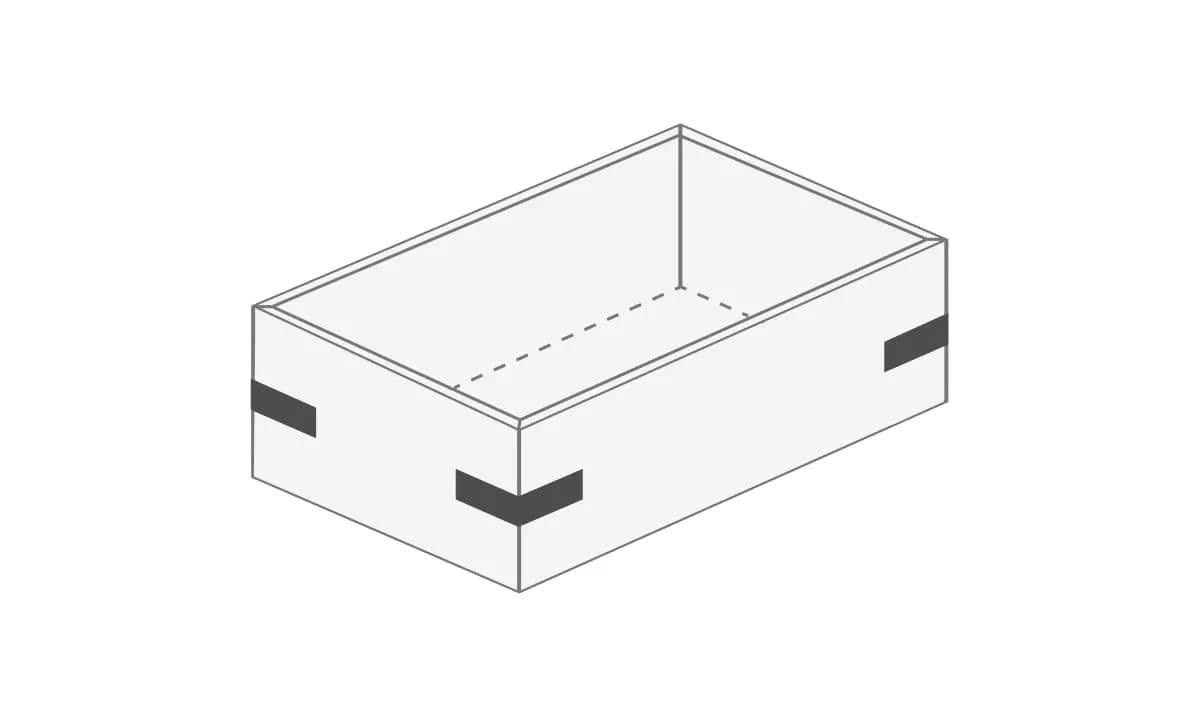 Folded chipboard secured with tape